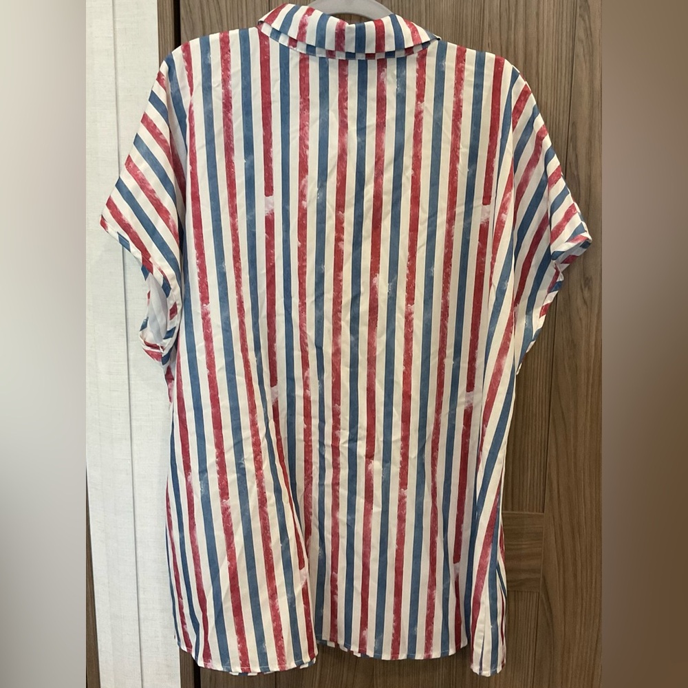 Womens Striped Short Sleeve Collared Button Up Blouse Size XL - Picture 2 of 8